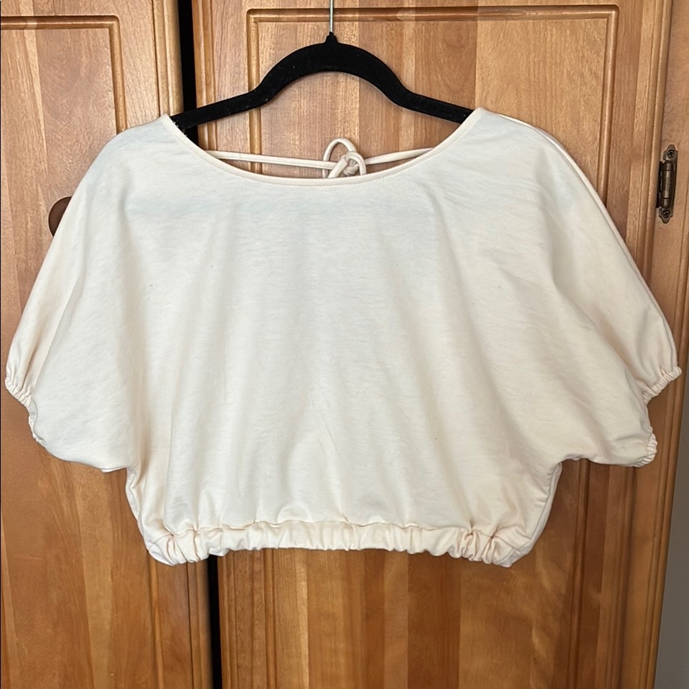 Cream Puff Sleeve Crop Blouse